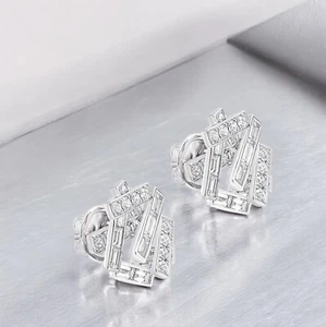 Women Earring 18k White Gold Studs  Round Lab Grown 1.8 Carat Diamond - Picture 1 of 12