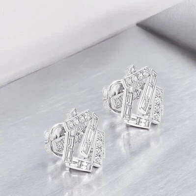 Women Earring 18k White Gold Studs  Round Lab Grown 1.8 Carat Diamond - Image 1 of 4