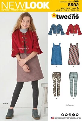 NEW LOOK 6592 GIRL'S JUMPER DRESS & LEGGINGS  Sewing Pattern Ages 8 - 16 years - Image 1 of 4