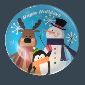 Happy Holidays Decorative Plate Reindeer Snowman Penguin - Picture 1 of 4