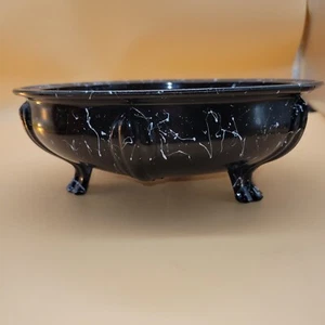 Antique L.E. Smith Art Deco Black Amethyst Glass Round Footed Flower Bowl Dish9” - Picture 1 of 9