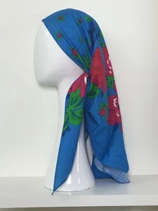 Blue Floral LARGE Square Hijab, Cancer Head Cover, Bandana, Alopecia Headwear - Picture 1 of 4
