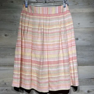 Brooks Brothers 346 A-Line Pleated Linen Skirt Pink Striped Size 2 Knee Length - Picture 1 of 8