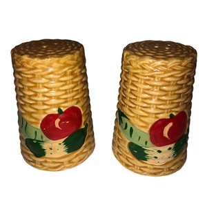 Vintage Sal y Pimienta Japón Beige Cesta Tejido Mimbre Frutas Verduras 3.5" - Imagen 1 de 11
