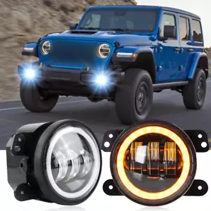 Pair 4" inch Round Fog Lights Front Bumper For Jeep Wrangler JK TJ LJ - Picture 1 of 14
