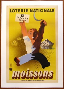 Póster respaldado por lino de la Lotería Nacional Cosecha 1939 - Imagen 1 de 8