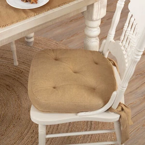 Farmhouse 14 in Chair Pad Tan Burlap Natural Tie Kitchen Table Decor VHC Brands - Picture 1 of 6