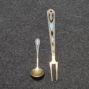 Vintage SOVIET USSR Sterling Silver 875. spoon for salt, fork for lemon. - Picture 1 of 11