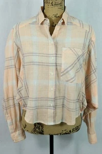 Blusa Free People Franela a Cuadros Ala de Murciélago Talla XS Recortada con Botones Top Dolman - Imagen 1 de 7