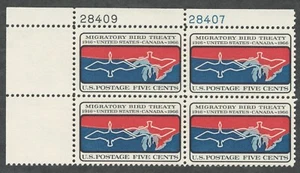 US. 1306. 5c. Emisión del Tratado de Aves Migratorias. Bloque de placas de 4. MNH. 1966 - Imagen 1 de 2