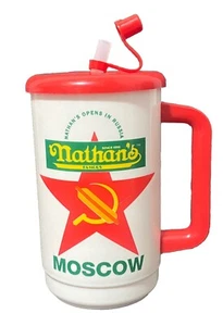 NATHAN'S FAMOUS Hot Dog großer Trinkbecher öffnet in Moskau Russland Souvenir RAR - Bild 1 von 14