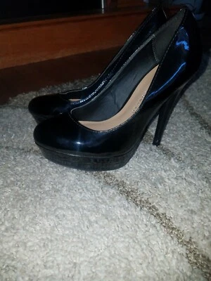 LC Lauren Conrad Johanna Shoes Women's 7 Black Shiny Stiletto Platform Heels  — 第 1/4 张图片