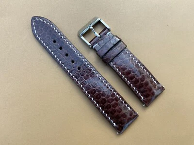 Pulseira de relógio de couro genuíno marrom cobra, tamanho 18mm 19 20 21 22 23 24 26mm - Imagem 1 de 4