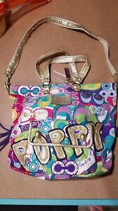 Coach Graffiti Tote Bag POPPY Signature Style 15433 Multi Color with Wallet EXC