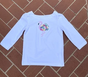 Girls Janie and Jack Flamingo with Flowers White T-SHIRT  Size 8 - Picture 1 of 5
