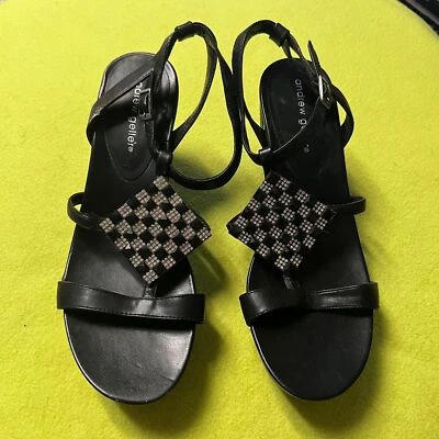 Sandalia de cuña Andrew Geller Alexandra estrás para mujer talla 9M negra plateada Foto 1 de 4