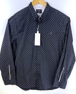 New Level Ten Men Peached Poplin Shirt XL Geometric Contrasting Trim Charcoal - Picture 1 of 8