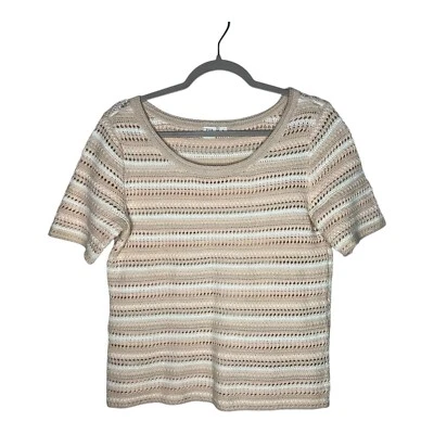 Gap крючком вязаный верхний женщин средний бежевый в полоску хлопок фестиваль легкий - Изображение 1 из 4