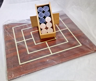 Wooden Chess Board Nine Man Morris Board and Cased Counters Draughts Brand New - Image 1 of 4