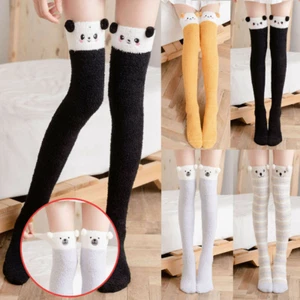Women's Cartoon Fuzzy Socks Winter Warm Over Knee High Socks Leggings Leg Warmer - Picture 1 of 16