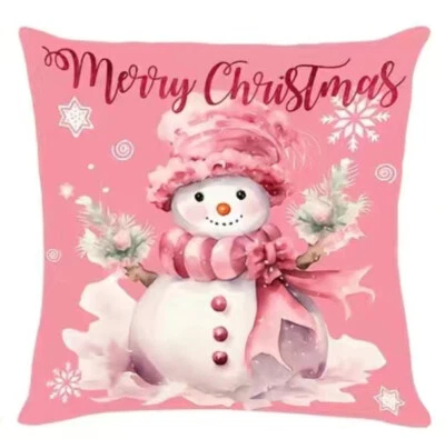 Snowman Pink Romantic Glamour Christmas Throw Pillow Cover Holiday Home Decor - Image 1 of 4