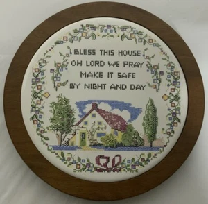 Vintage Amana Furniture Shop “Bless This House Oh Lord…” Wood & Ceramic Wall Art - Picture 1 of 4