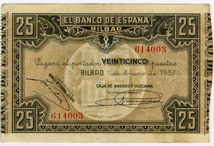 ☆ SPAIN CIVIL WAR 1937 • 25 PTS. BILBAO • EUZKADI ☆ GUERRA CIVIL ESPAÑOLA ☆D0614 - Picture 1 of 2