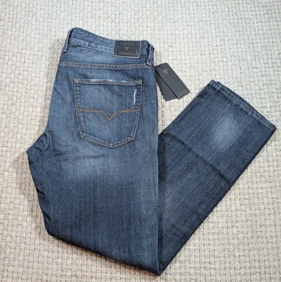 Guess Jeans Mens Slim Straight Blue Denim Size 38x32 Pants Distressed Whiskering - Image 1 of 4