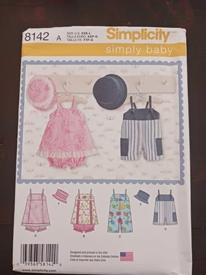 Simplicity 8142, Babies' Baby Romper, Jumper, Panties, Hat, Size XXS-L Uncut - Image 1 of 3