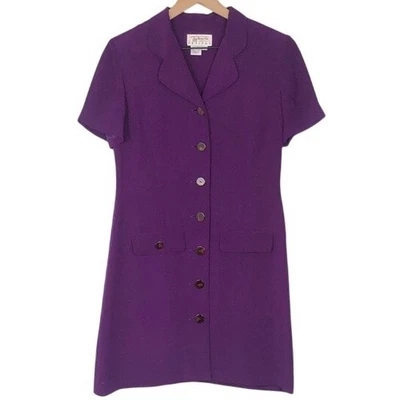 TALBOTS Petites 100% Silk Shirt Dress Sz 4P Purple Button Short Sleeve Career - Image 1 of 4