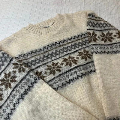 Мужской винтажный исландский свитер IceSheep со снежинками Fair Isle с круглым вырезом размер XL - Изображение 1 из 4