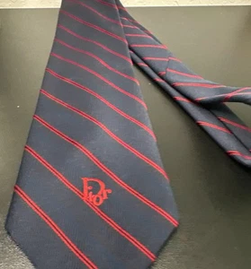 Christian Dior Silk Blend Blue Red Striped Tie Vintage - Picture 1 of 8
