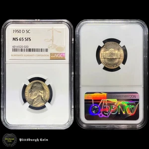 1950-D 5C Jefferson Nickel Key Date NGC MS65 5FS - Picture 1 of 2