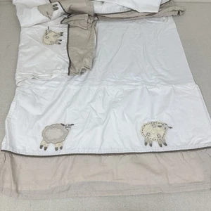 Pottery Barn Kids Embroidered Sheep Lamb White Beige Crib Bed Skirt Simple Boho - Picture 1 of 7