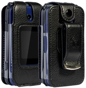 Noir Végétalien Cuir Étui Clip Ceinture pour Cingular Clapet IV 4, Cricket Debut - Photo 1 sur 9