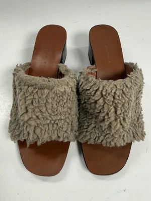 Zara LEATHER SANDALS US 8.5 Slip On Brown Fuzzy Open Toe EU 39 - Image 1 of 4
