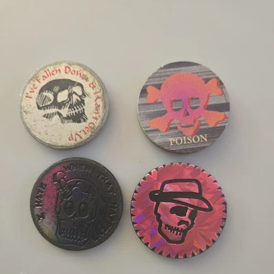 Vintage Pogs Metal Slammer & plastic  Poison Skull Cross Bones Holographic Lot 4 - Image 1 of 4