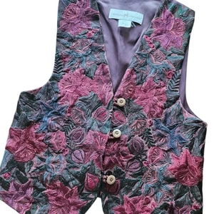 Peruvian Connection Vest Women's M Floral Tapestry Embroidered Boho Waistcoat - Picture 1 of 7