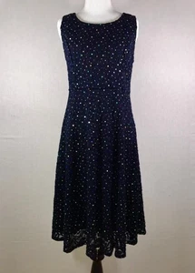 R & M Richards Dress Sz 6 Navy Midnight Blue Lace Silver Sequins Fit & Flare New - Bild 1 von 7