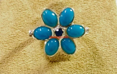 Natürlicher Türkis & Erhitzter Saphir Mit 925 Sterlingsilber Damenring Nr. 2 - Bild 1 von 4