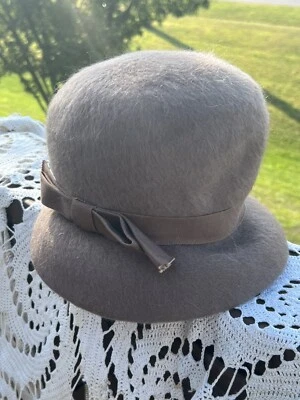 "Sombrero Henry Pollak 100 % lana beige fieltro Cloche 8 1/2"" diámetro interno" Foto 1 de 4