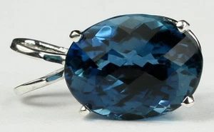 12 ct LONDON BLUE TOPAZ Sterling Silver Ladies Pendant, Handmade • SP004 - Picture 1 of 5