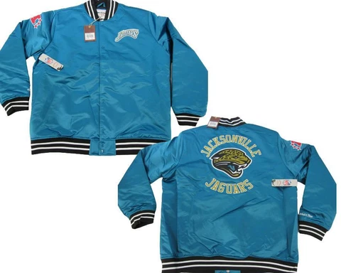 Jacksonville Jaguars Mens Mitchell & Ness Heavy Weight Satin Jacket Coat $150 Cover