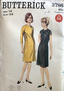 Vintage 60er Jahre BUTTERICK Nähmuster Nr. 3786 Misses Etuikleid ~ Gr. 14 ungeschnitten - Bild 1 von 5