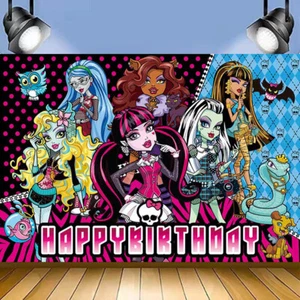 Monster High Backdrop Photo studio Background Party Birthday Banner decor Gift - Picture 1 of 6