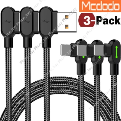 3 Pack Mcdodo 90 Degree Elbow USB Cable Charger Cord 4/6/10FT For iPhone13 12 XR - Image 1 of 4