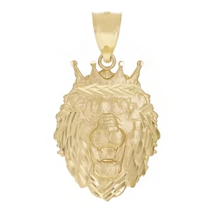 14k Yellow Gold Solid Diamond Cut Lion Head Pendant 1.3" 2.7 grams - Picture 1 of 9