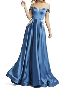 Ieena for Mac Duggal 55273 Beaded Pockets Dress SZ 8 Ocean Blue - Picture 1 of 2