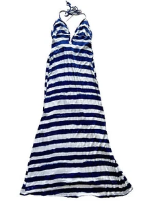 Lucy Love maxi dress halter neck size S stripe white and blue - Picture 1 of 7