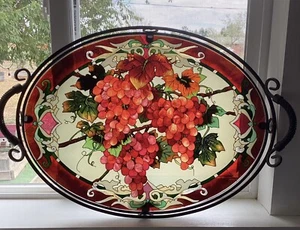 Vintage Joan Baker Buffet Serving Tray Stained Glass And Metal 21x15 - Picture 1 of 8